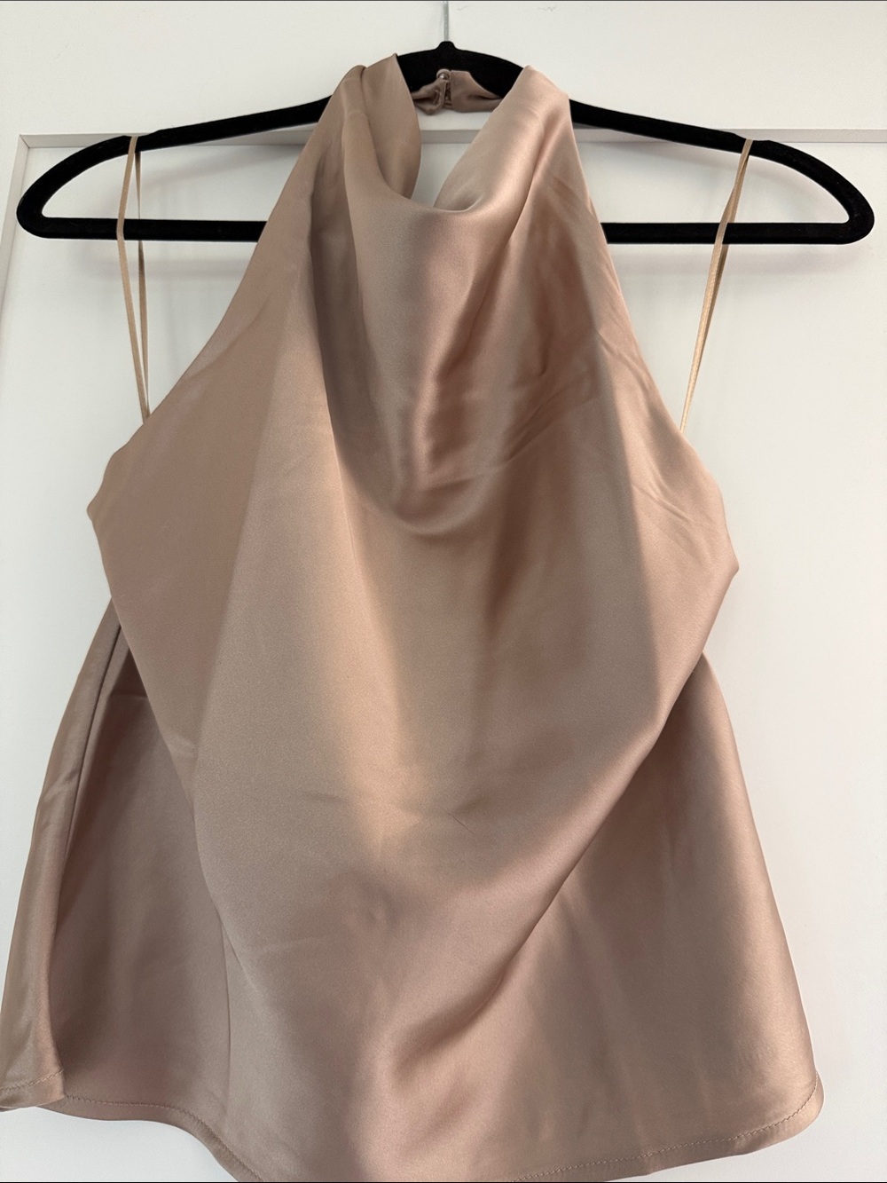 Strapless Satin Cowl Neck Top in Nude Tan